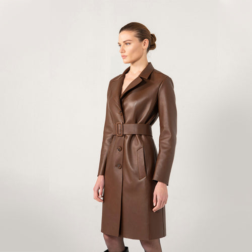 Women Brown Laminated Leather Coat