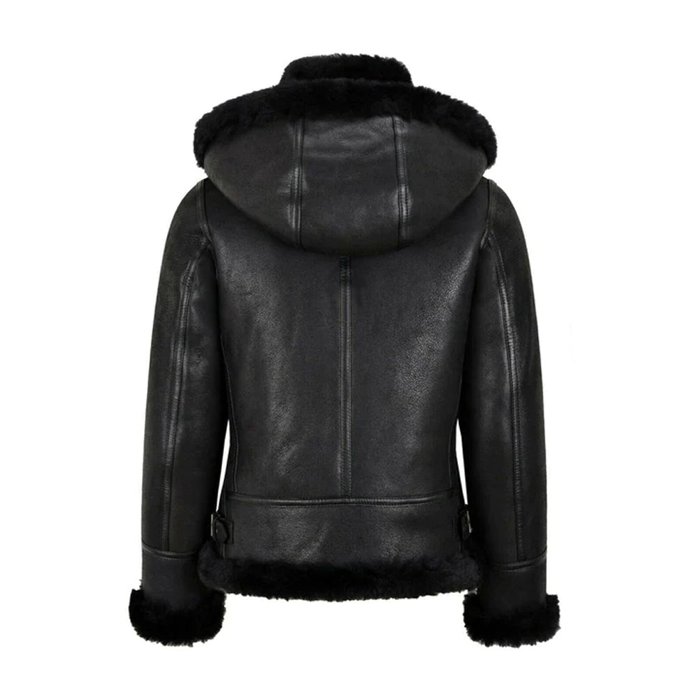 Women's Washed Brown Shearling Peacoat with Ginger Fur