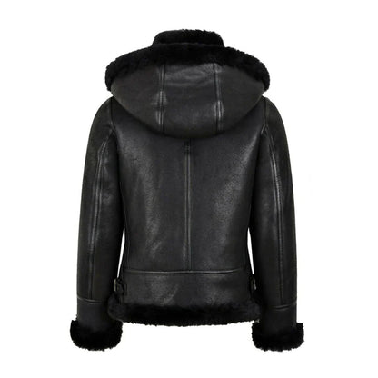 Women's Washed Brown Shearling Peacoat with Ginger Fur