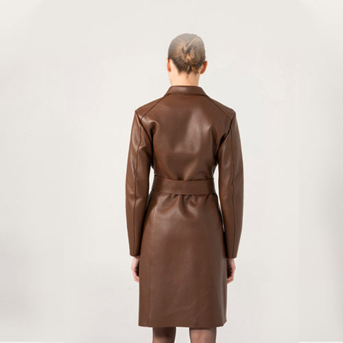 Women Brown Laminated Leather Coat