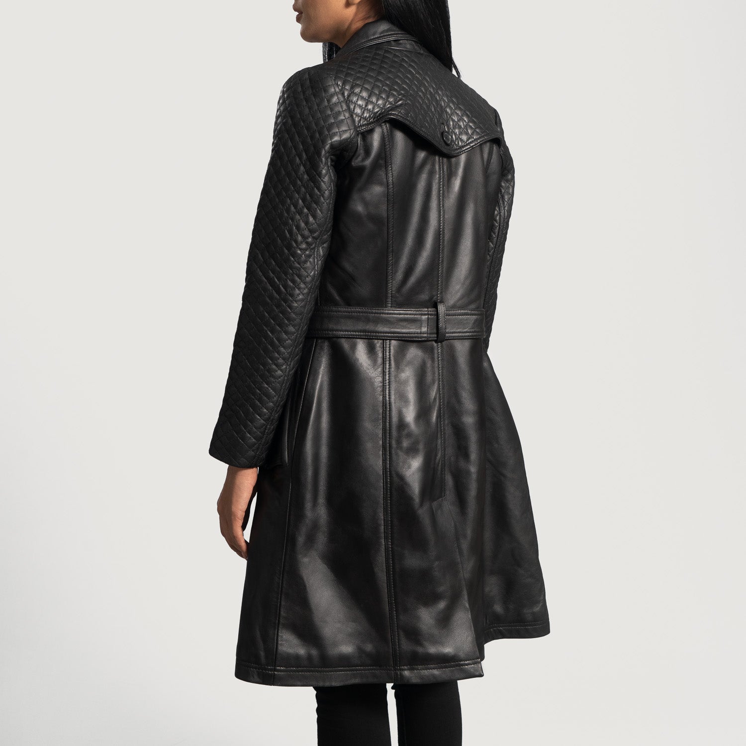 Susan Black Leather Trench Coat