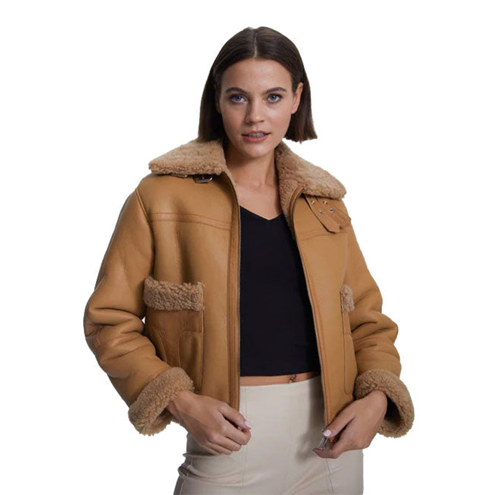 Women's Suede Shearling Jacket with Mink Curly Fur