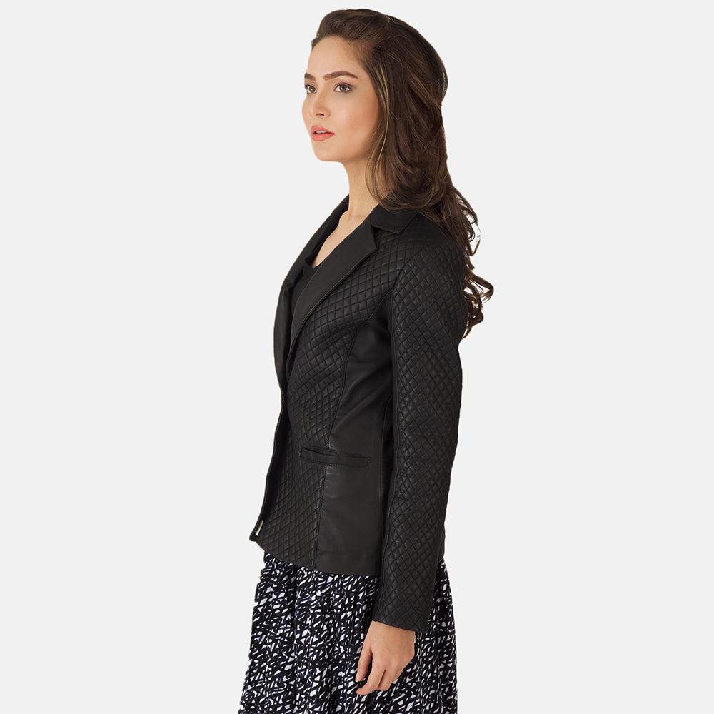 Black - Women's Fashion Leather Blazer