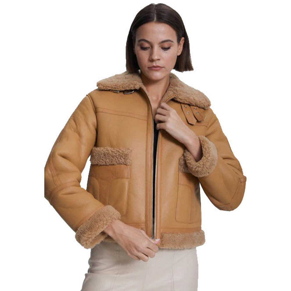 Women's Suede Shearling Jacket with Mink Curly Fur