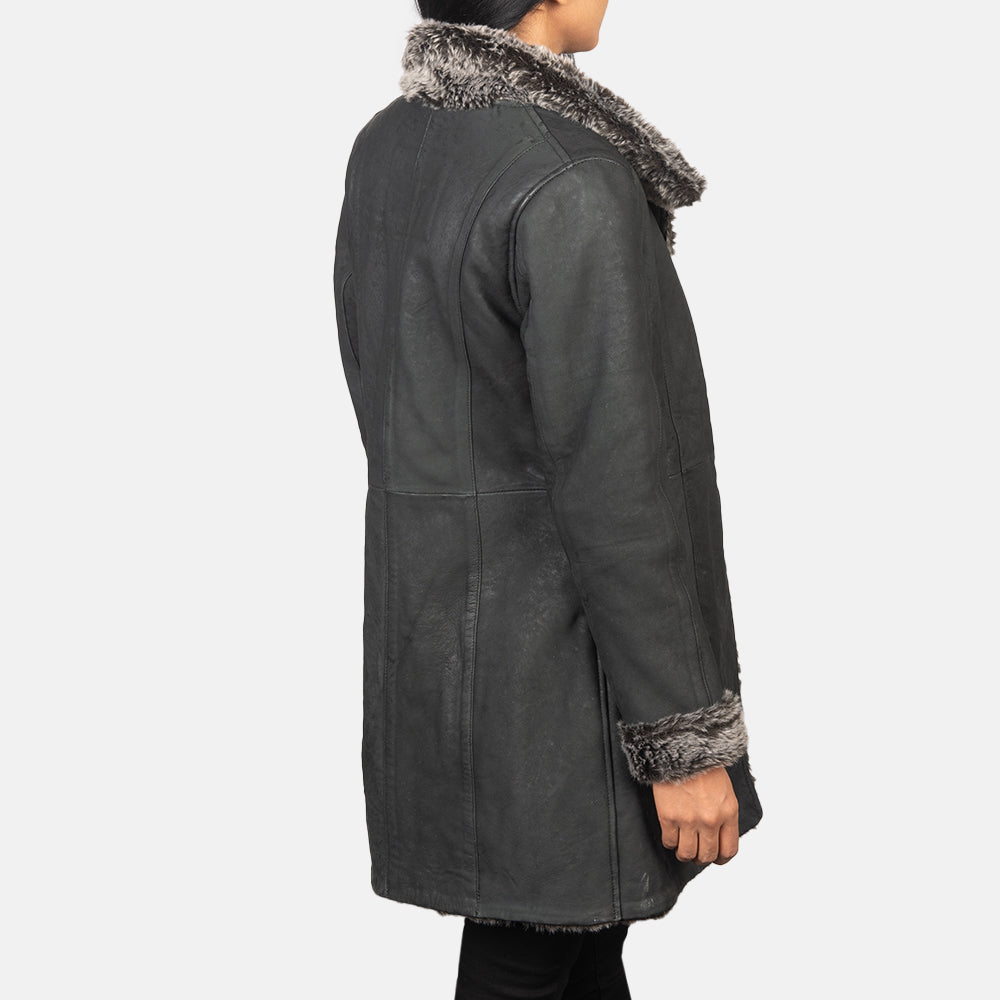 Shearling Black Leather Fur Coat