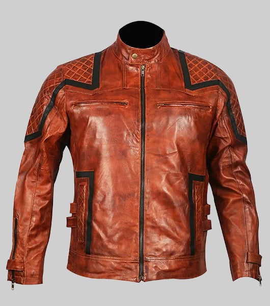 101 Men’s Tan Vintage Real Leather Motor Biker Jacket