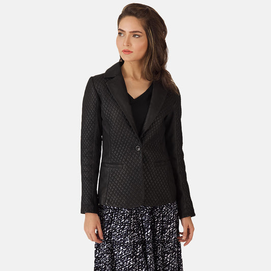 Black - Women's Fashion Leather Blazer