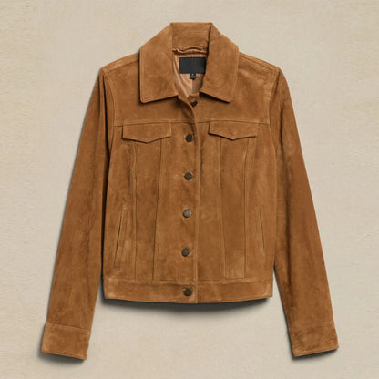 Brown Trucker Western Women's Suede Leather Jacket