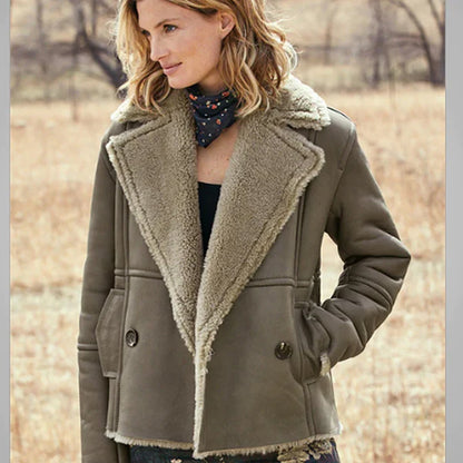 Women Sheepskin Shearling Pilot Aviator Flight B3 Bomber Leather Jacket