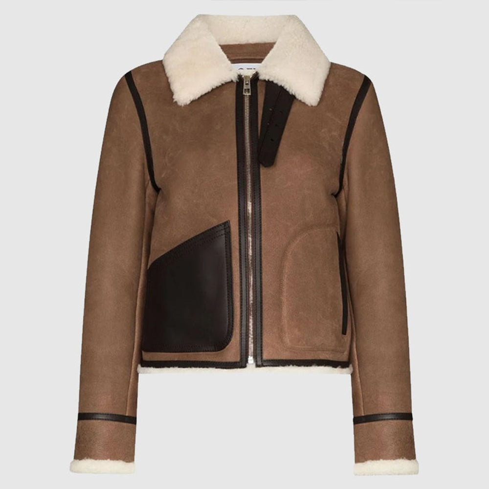 Women's Luxury Aviator Shearling Bomber Jacket