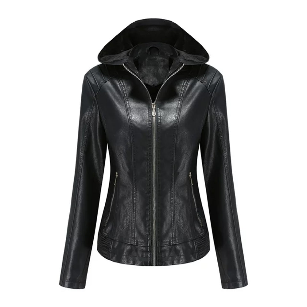 Women's Faux Brown Leather Hooded Jacket