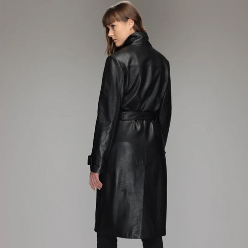 Lamb skin Black Leather Coat