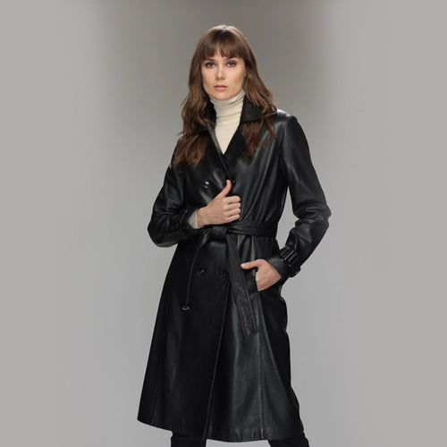 Lamb skin Black Leather Coat