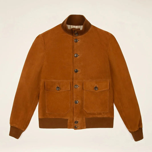 Men’s Trendy Brown Suede Leather Bomber Jacket