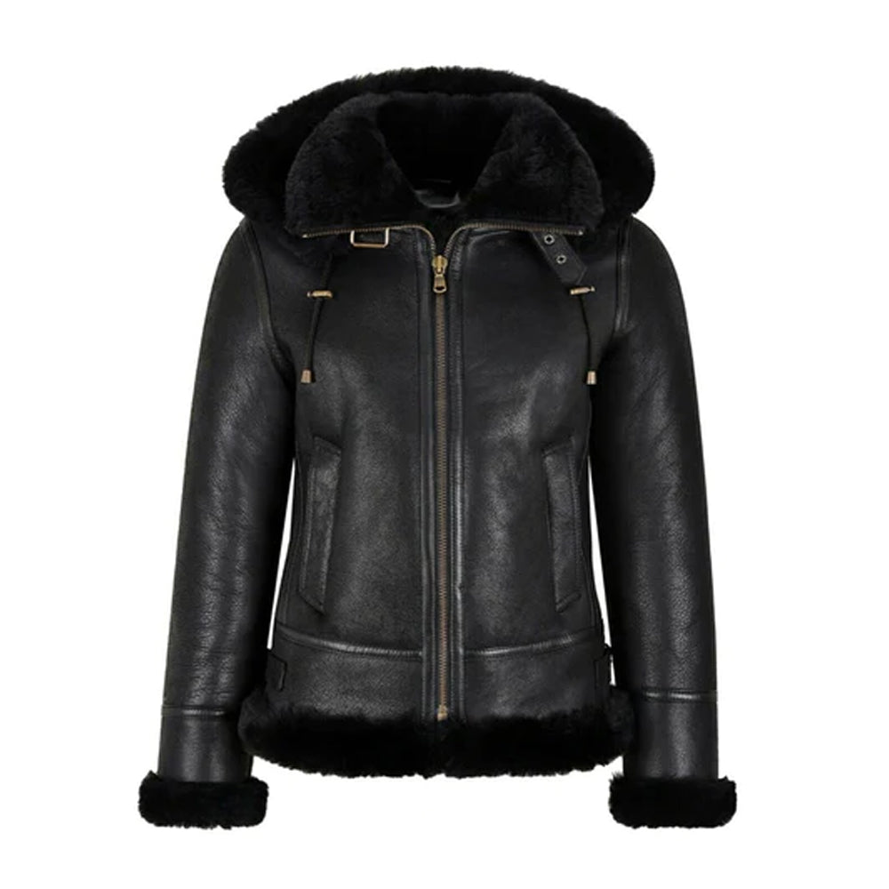 Women's Washed Brown Shearling Peacoat with Ginger Fur