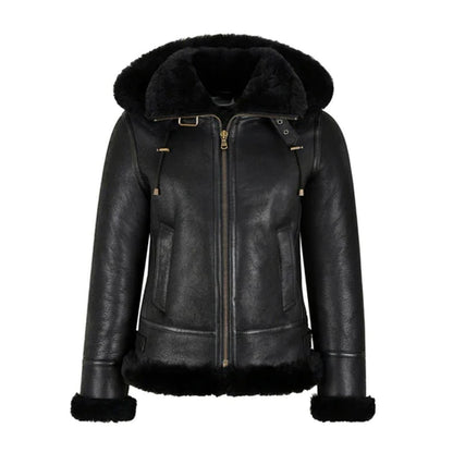 Women's Washed Brown Shearling Peacoat with Ginger Fur