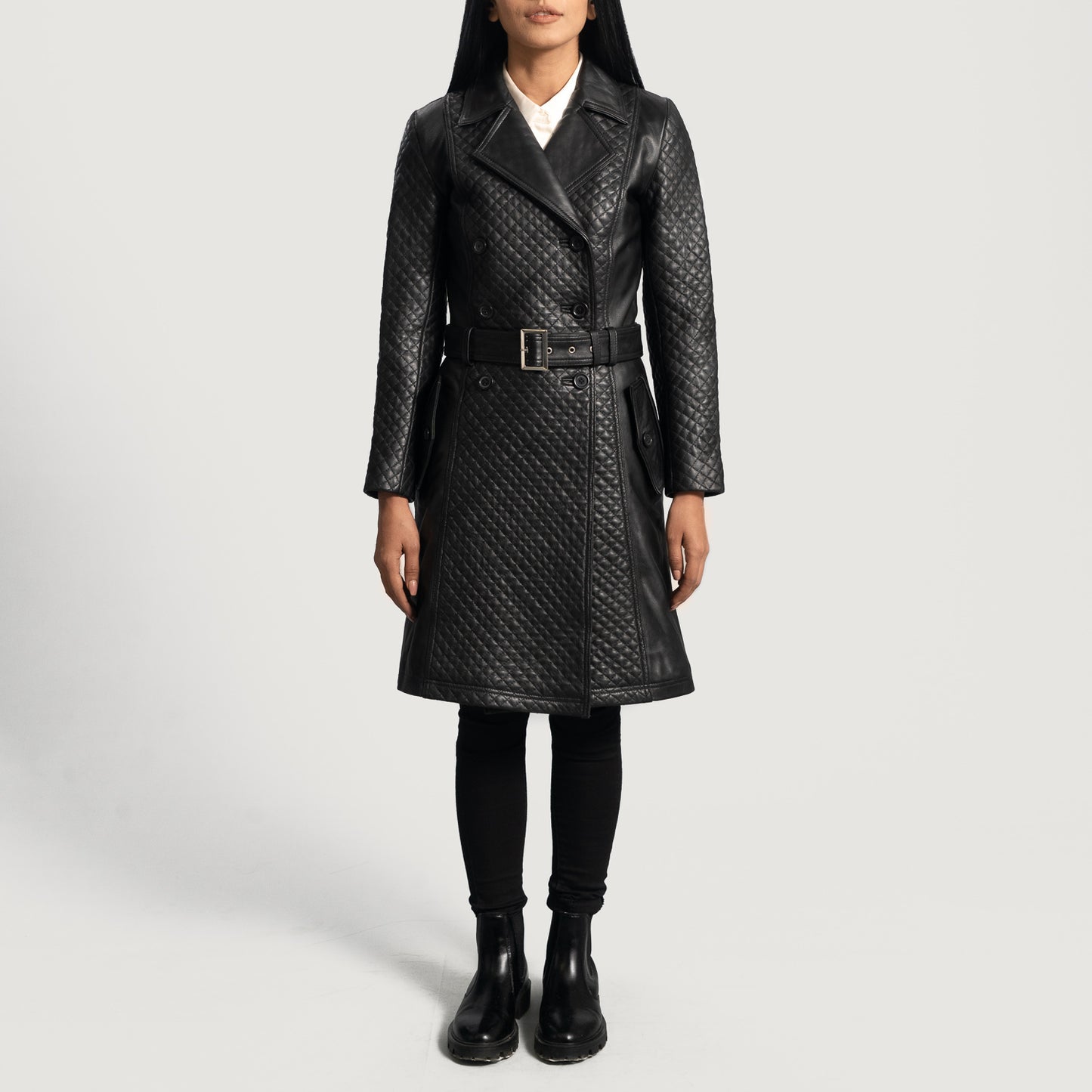 Susan Black Leather Trench Coat