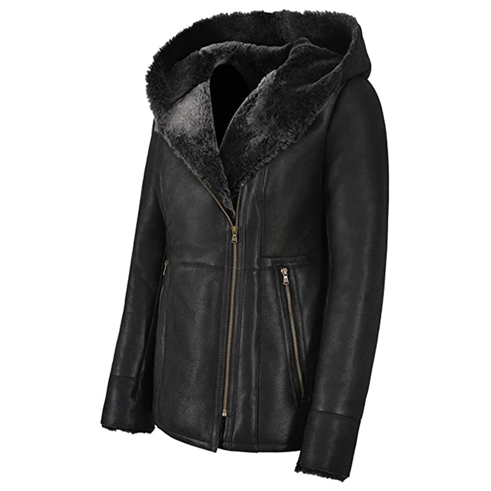 Women's Hooded Fur Shearling Long Jacket