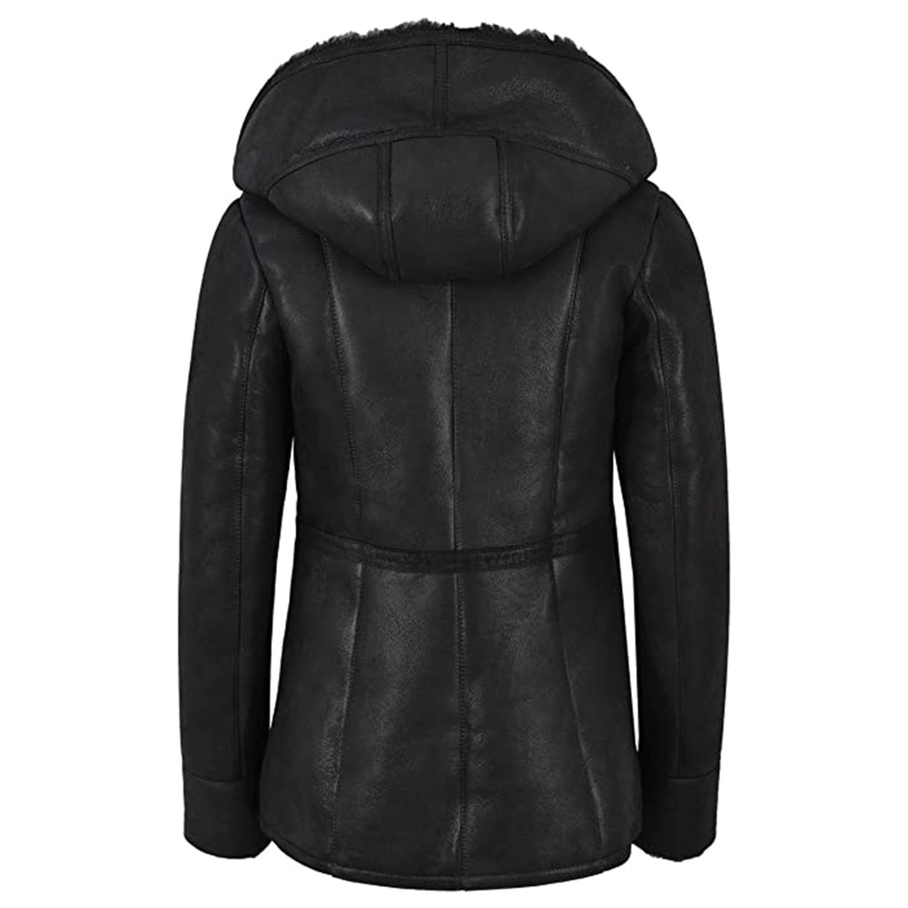 Women's Hooded Fur Shearling Long Jacket