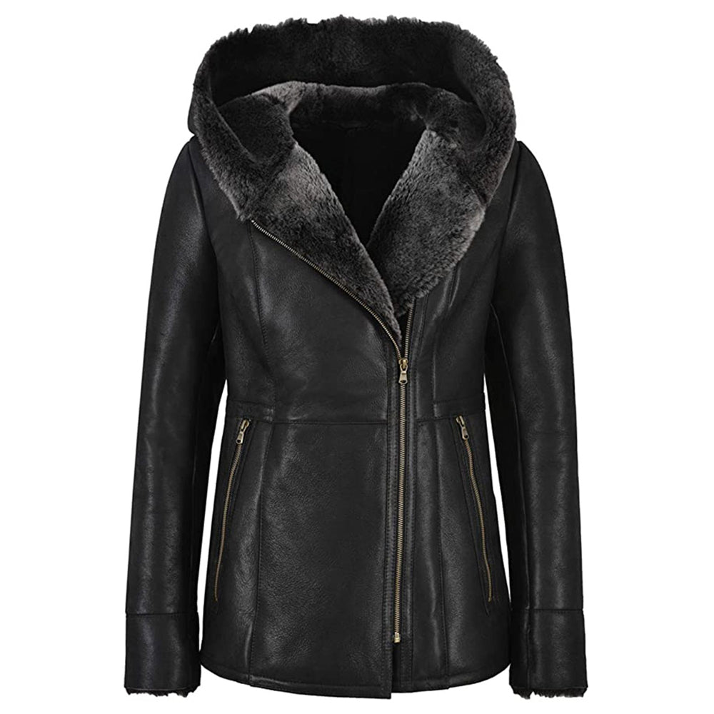 Women's Hooded Fur Shearling Long Jacket