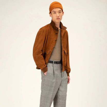 Men’s Trendy Brown Suede Leather Bomber Jacket