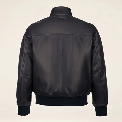 Men’s Shiny Black Leather Bomber Jacket