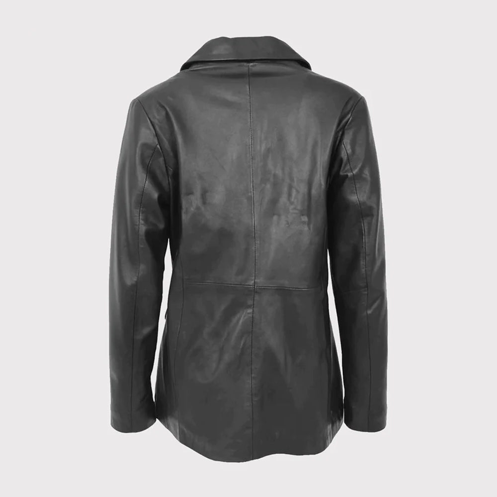 Classic Black Leather Blazer for Women