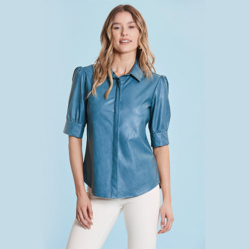 Blue Womens Leather Shirt