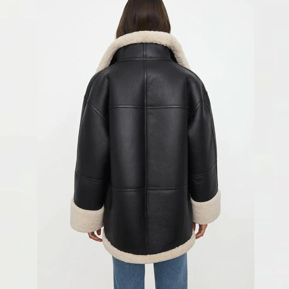 Women B3 RAF Black Styled Sheepskin Shearling Leather Jacket