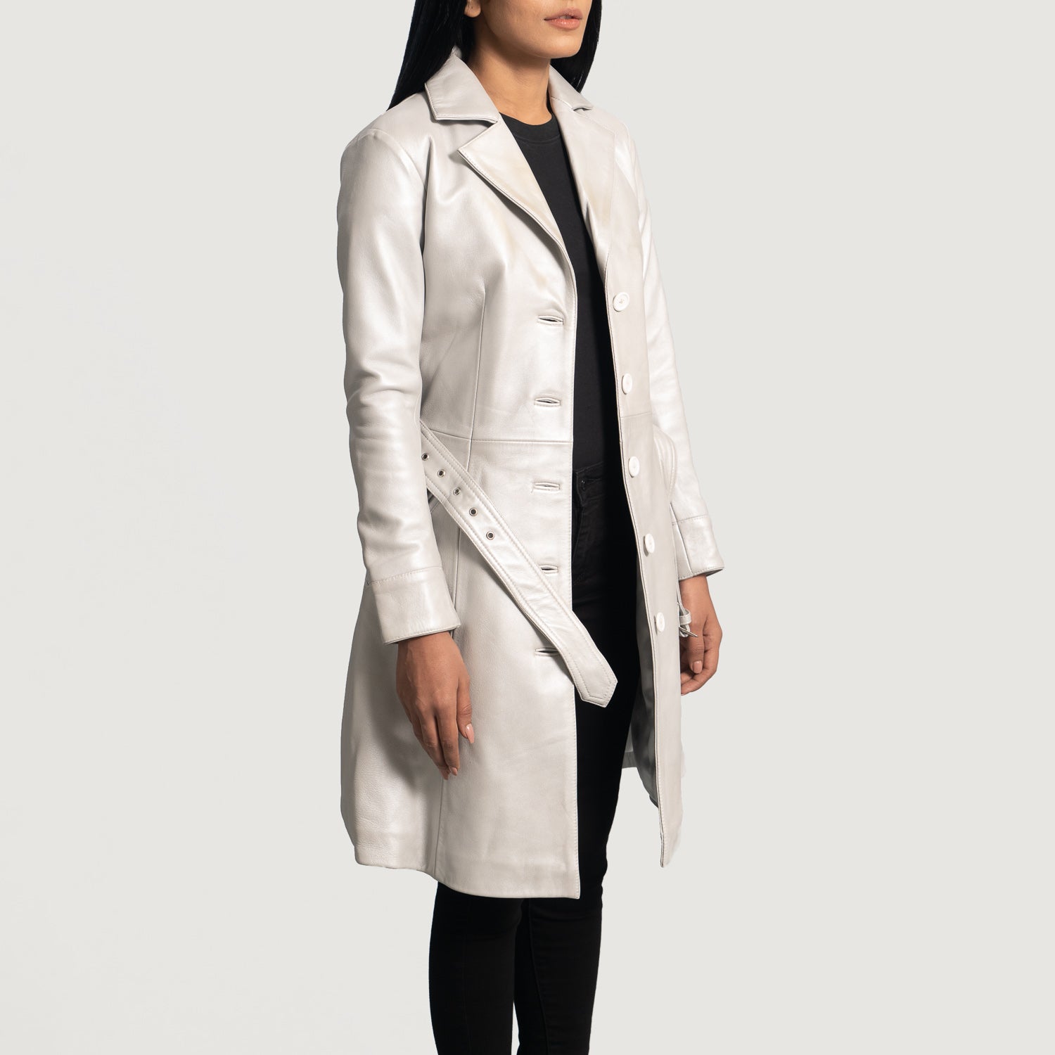 Moonlight Silver Leather Trench Coat