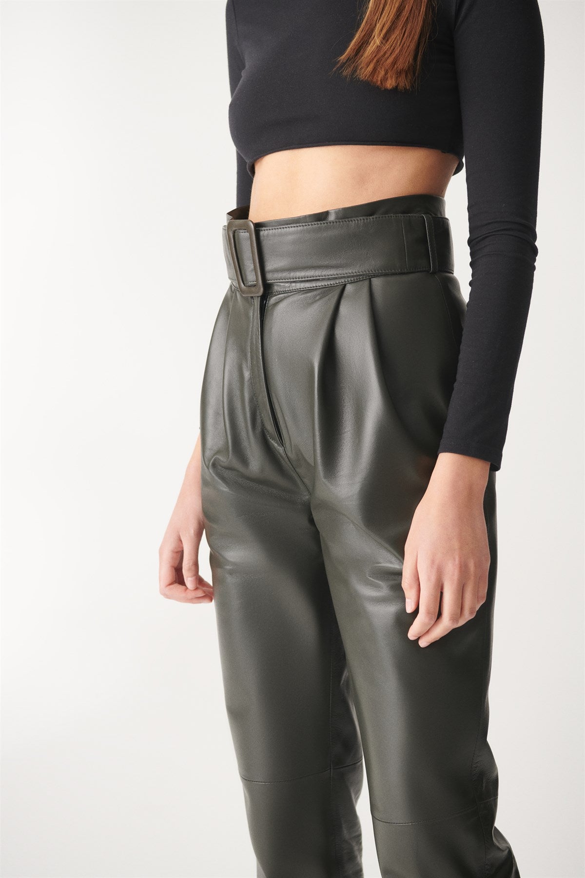 HAZEL Green Sport Leather Trousers