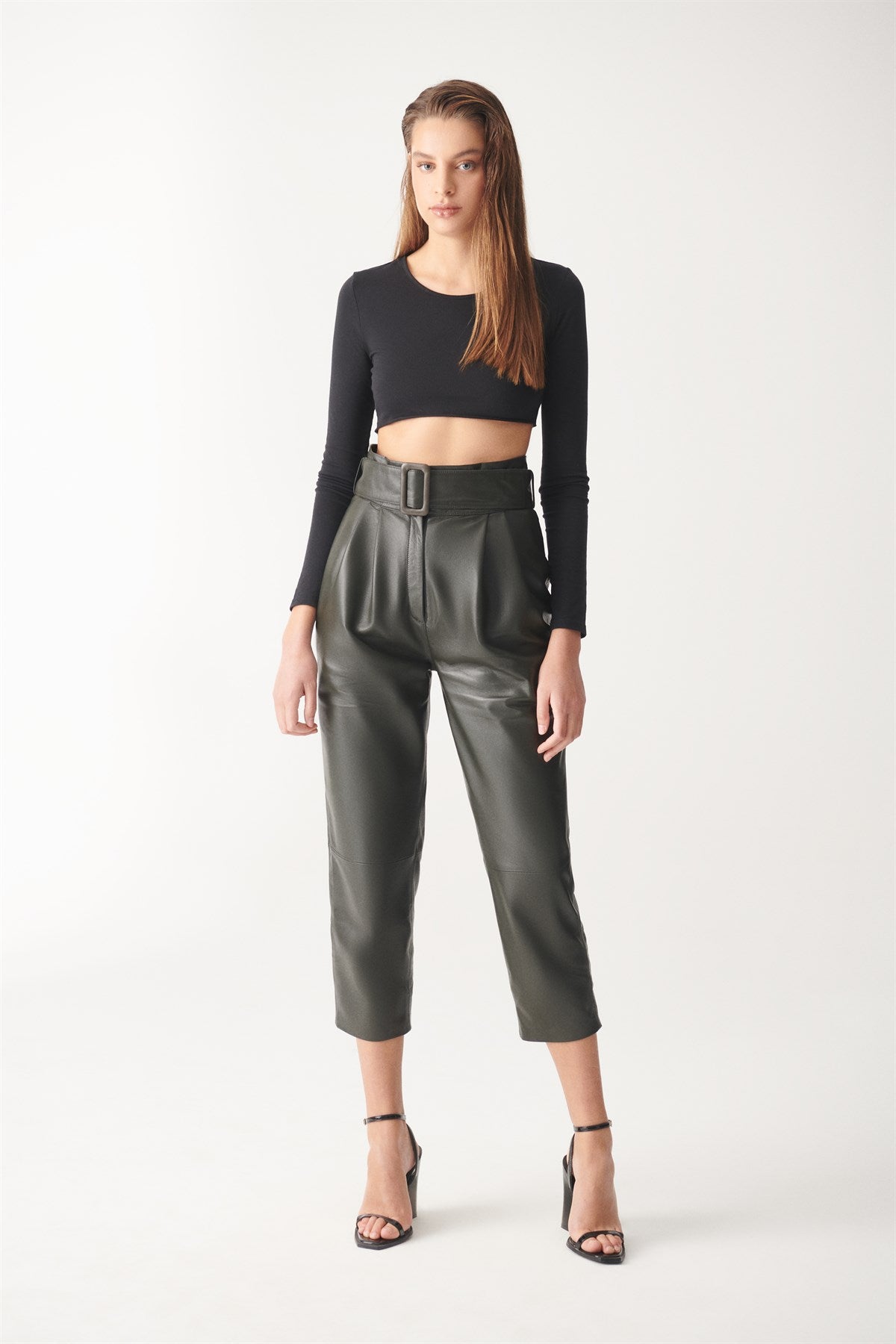 HAZEL Green Sport Leather Trousers