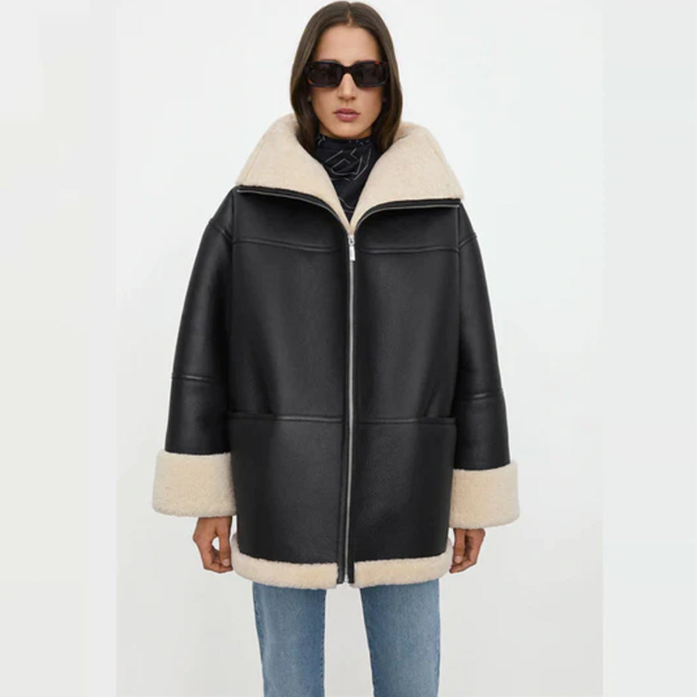 Women B3 RAF Black Styled Sheepskin Shearling Leather Jacket