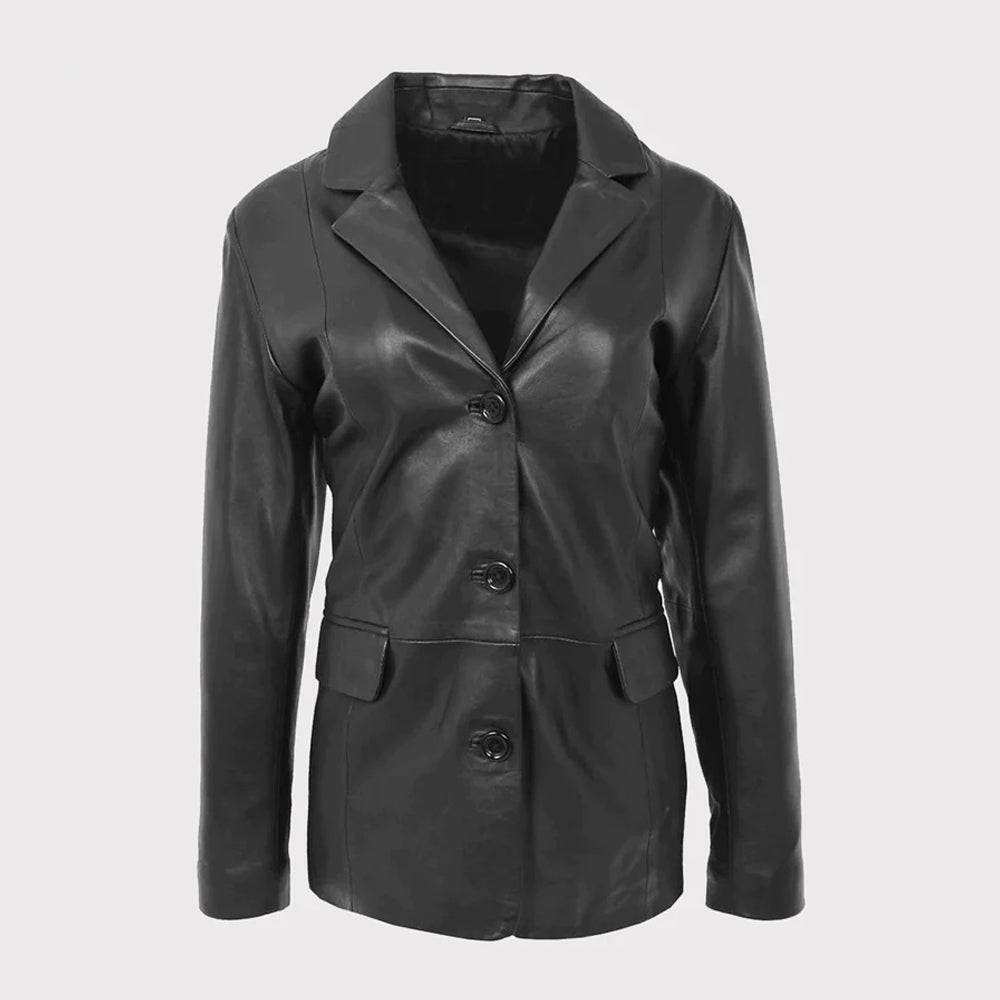 Classic Black Leather Blazer for Women