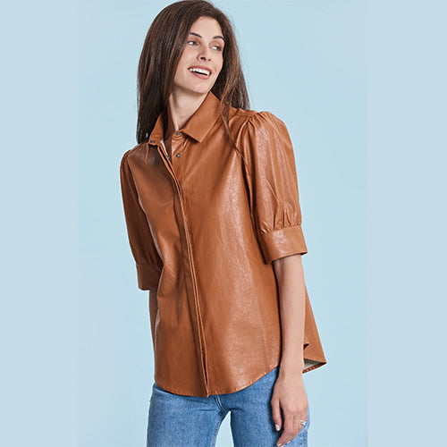 Light Brown Womens Leather Shirt