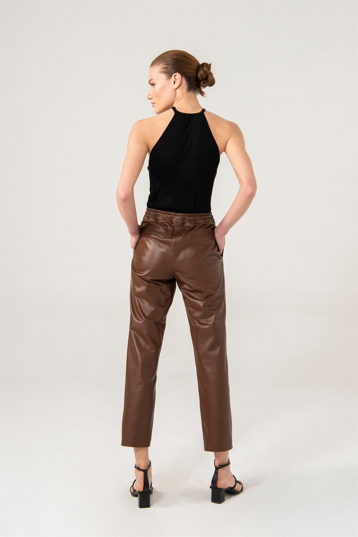 Women Brown Waist Elastic Pants