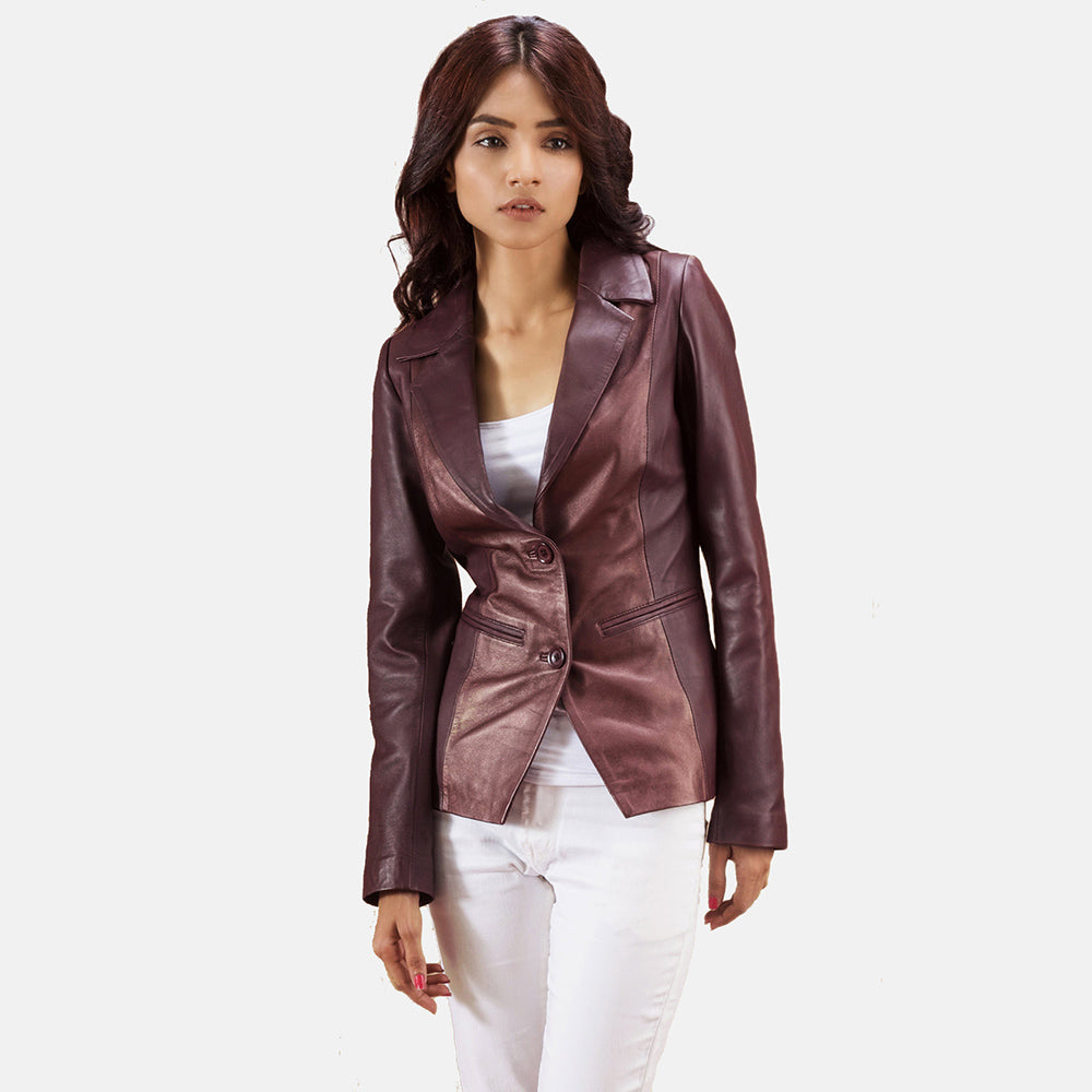 Maroon - Women's Leather Blazer