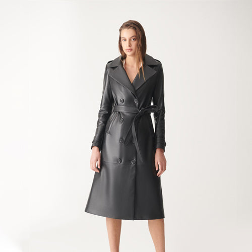 Black Trench Coat Leather Coat