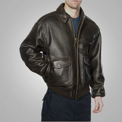 Men's Brown Vintage Lambskin A2 Flying Leather Jacket