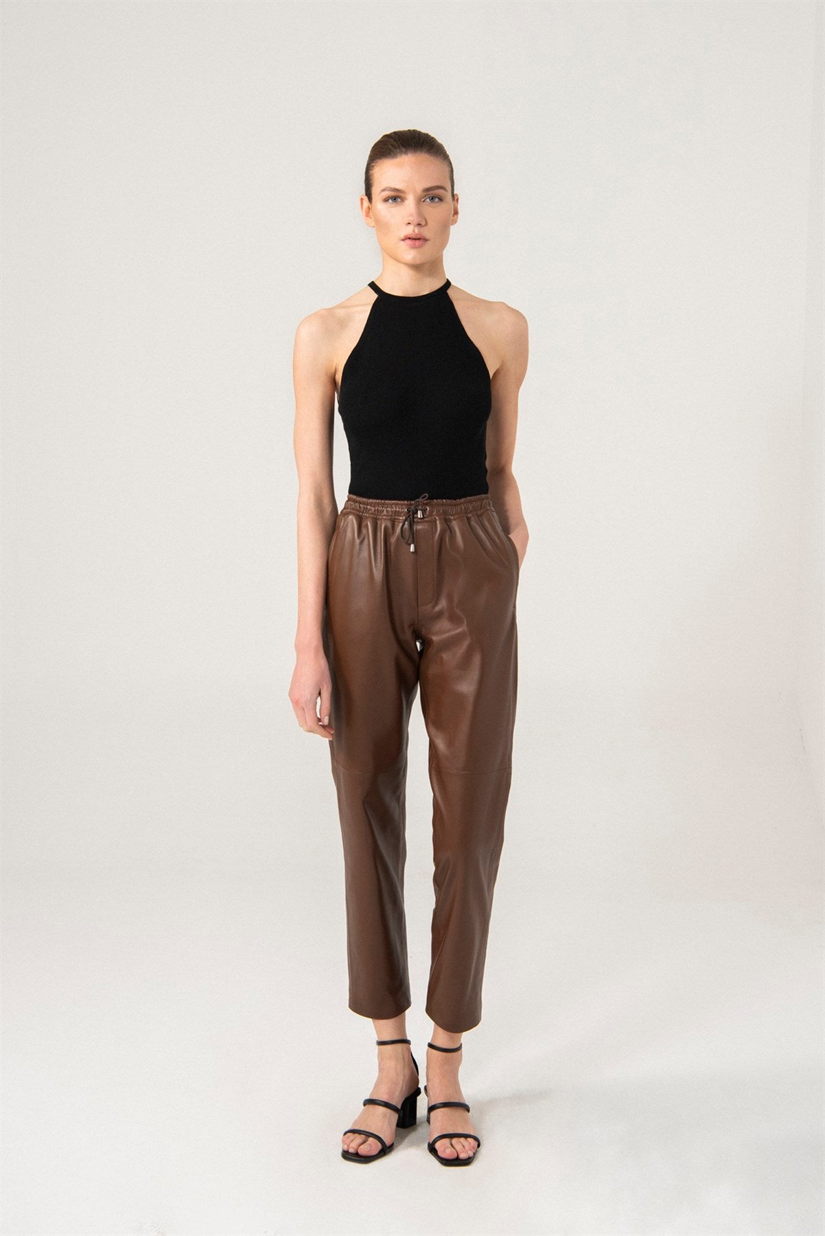 Women Brown Waist Elastic Pants