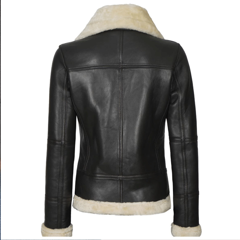 Women's Brown Shearling Leather Bomber Jacket