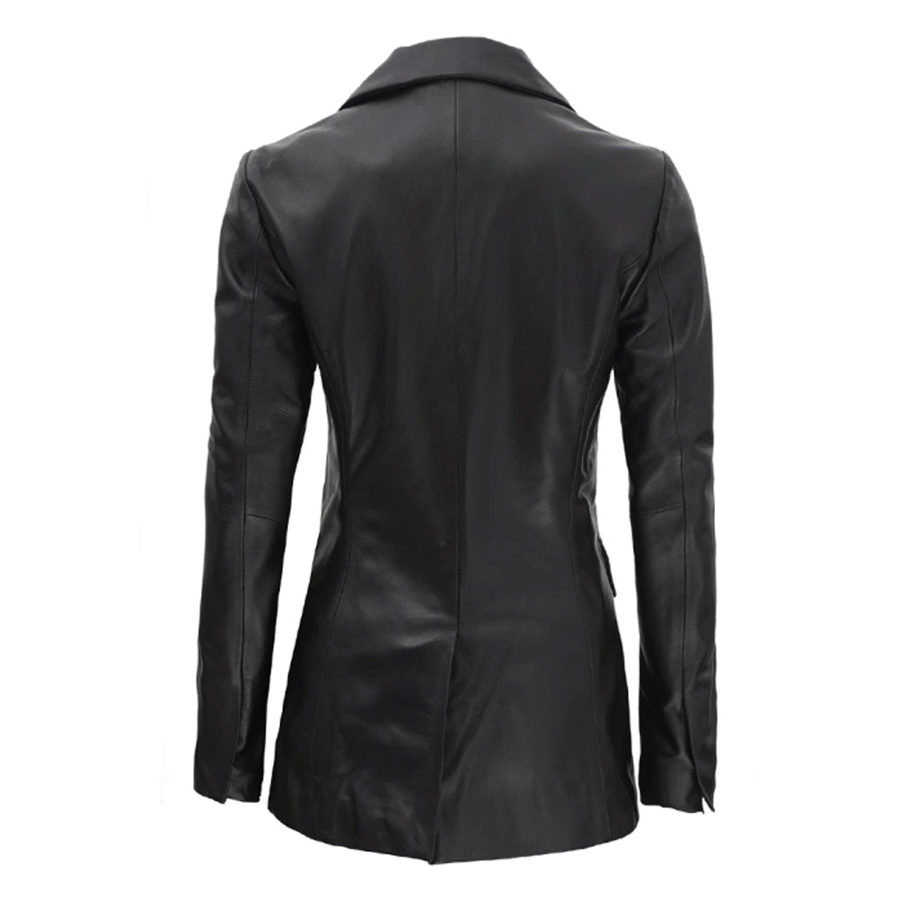 Breanna Women Double Breasted Black Leather Blazer