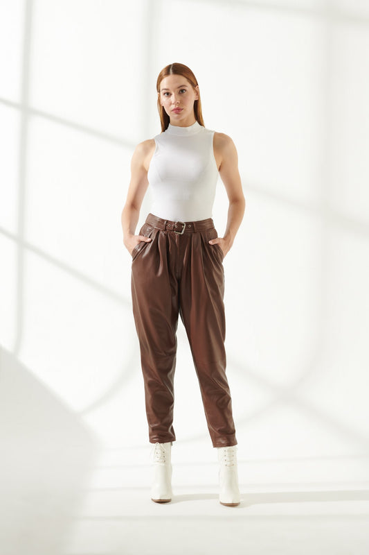 Gracie Women Brown Pleated Pants