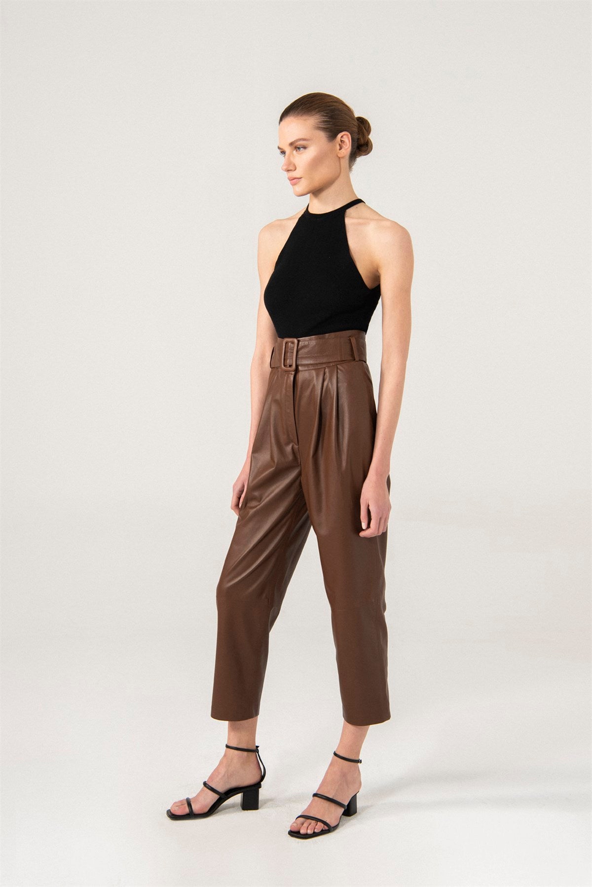 Hazel Women Brown Pleated Pants