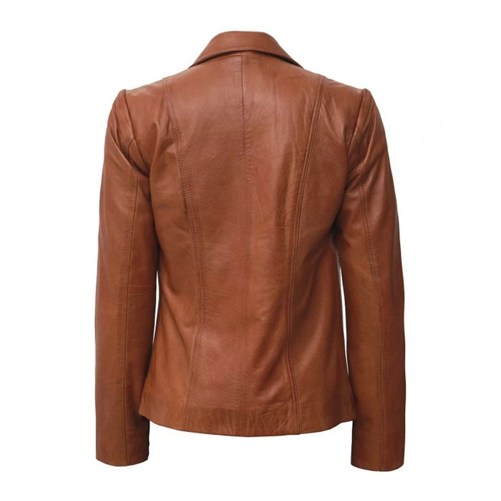 Womens Two Button Tan Leather Blazer Jacket