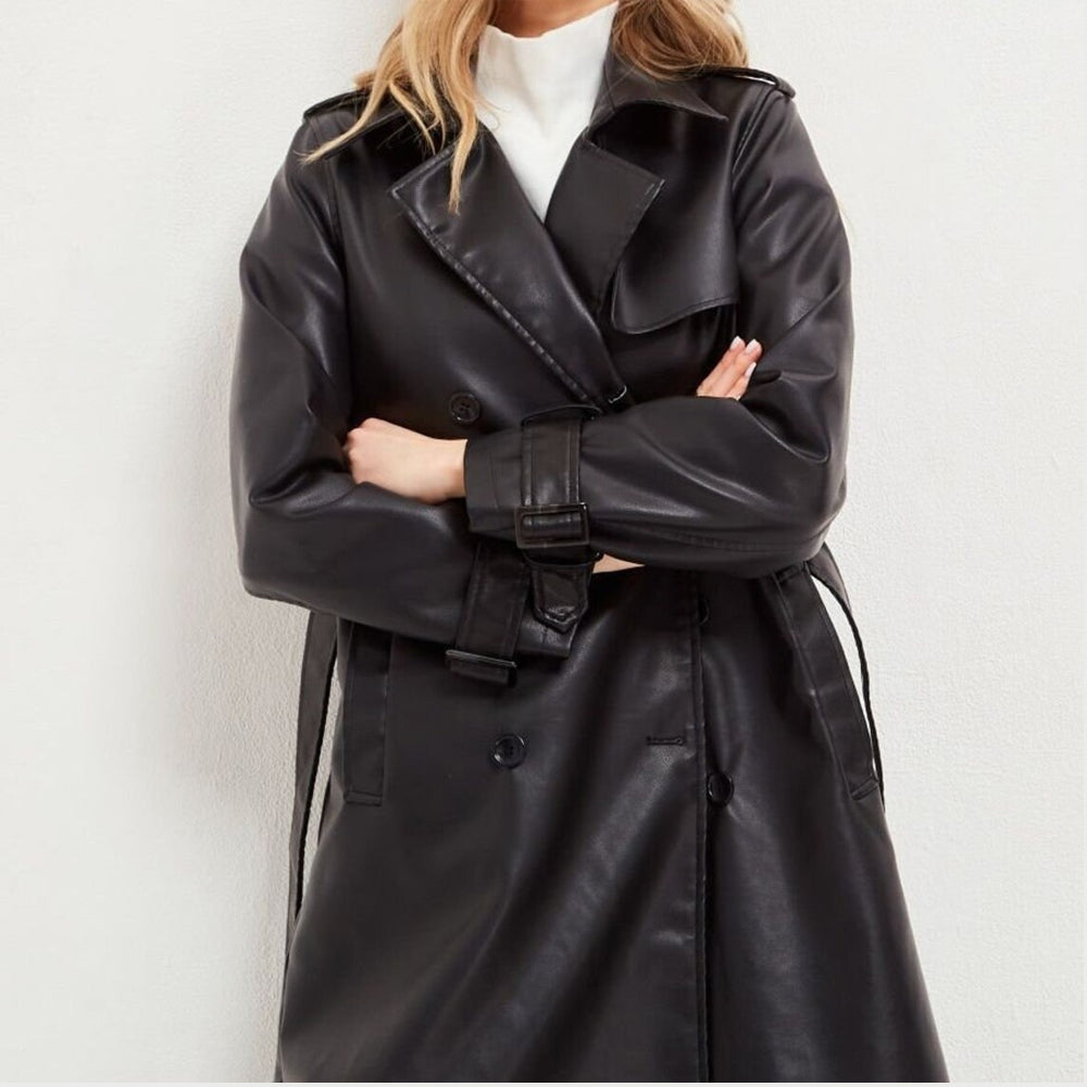 Original Black Leather Long Body Trecnh Coat