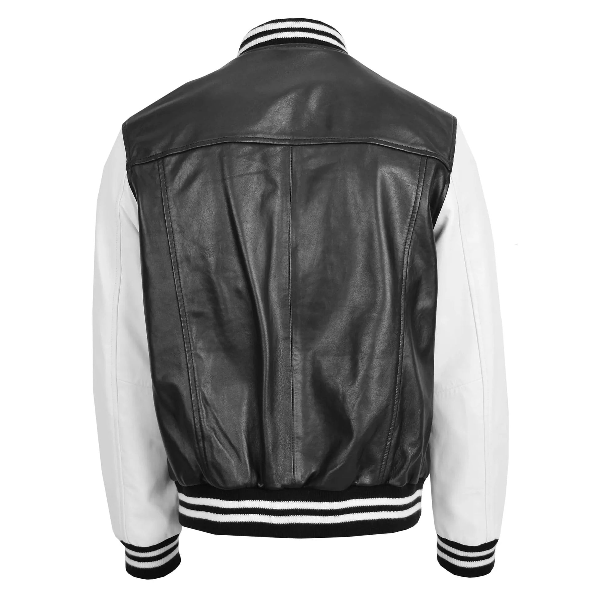 Men's Leather College Boy Varsity Jacket - Garry Black and White