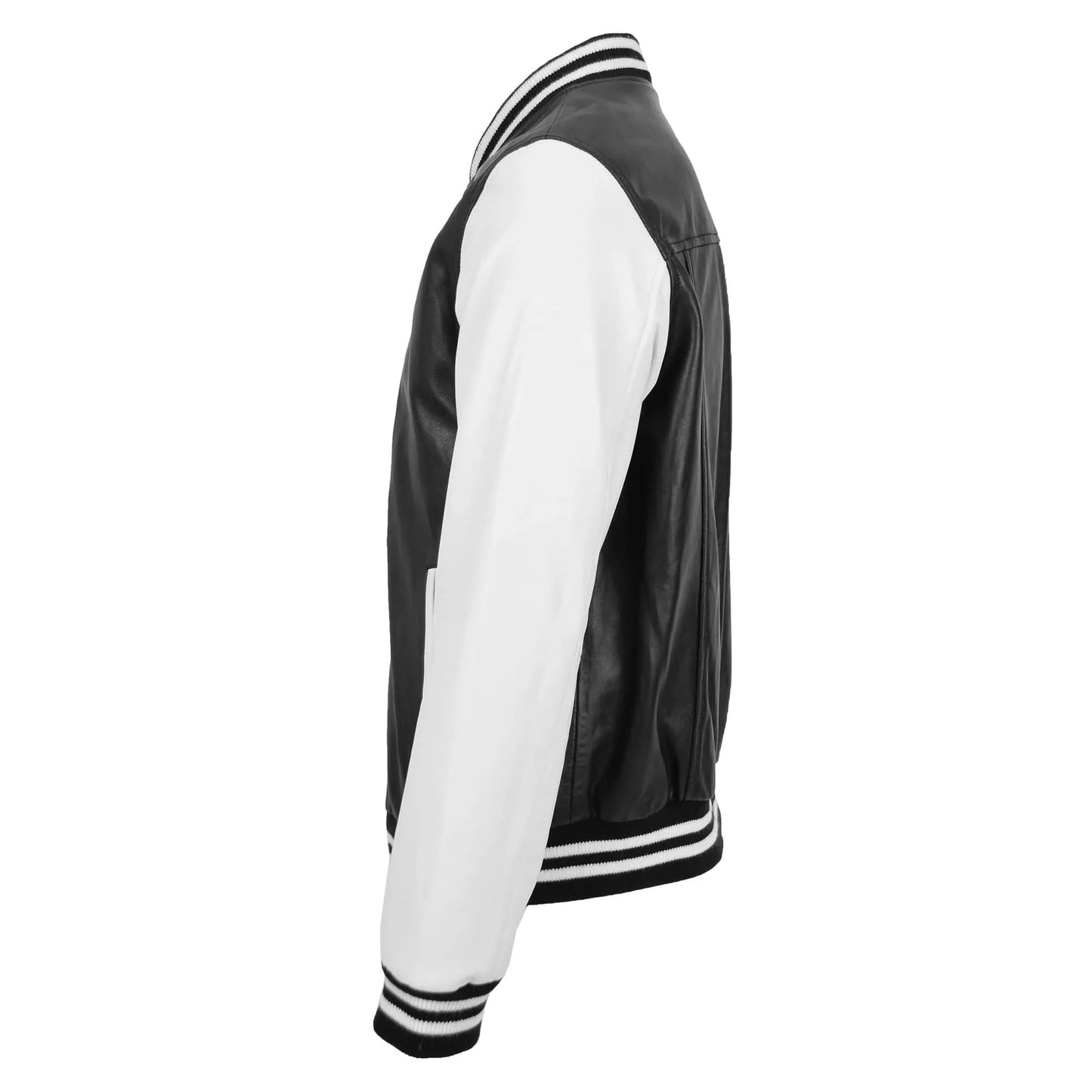 Men's Leather College Boy Varsity Jacket - Garry Black and White