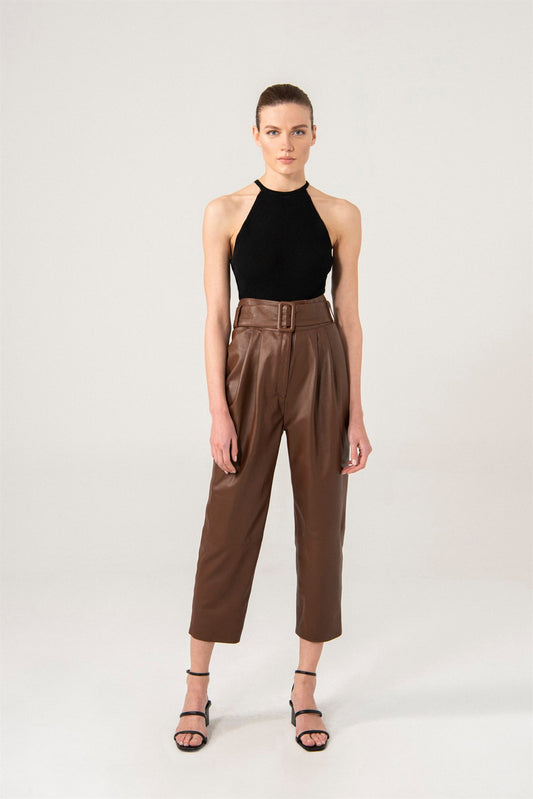 Hazel Women Brown Pleated Pants