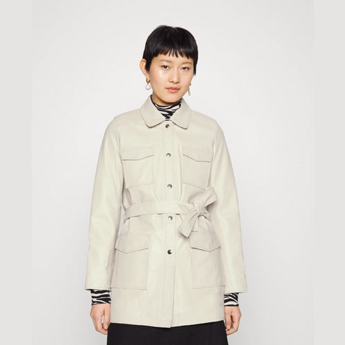 EMBOSSED BELTED - Leather Short Coat